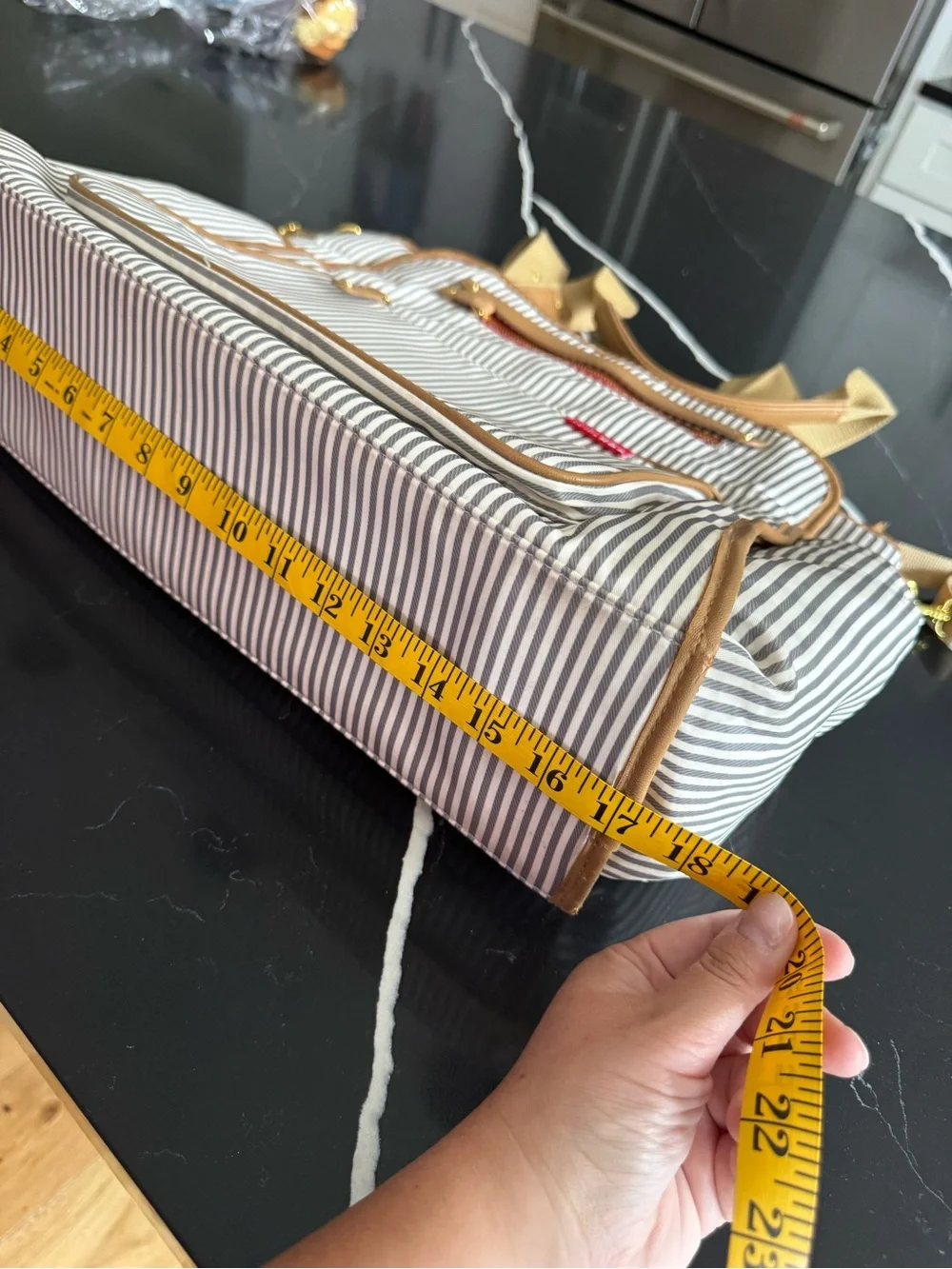 Skip Hop Tan & White Stripe Diaper Bag